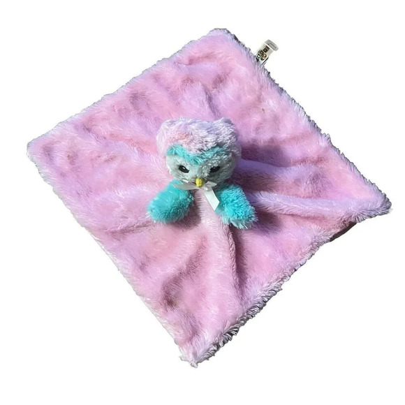 Bass Pro Shops Pink Owl Baby Lovey Security Blanket Blue White Plush Soft - Picture 1 of 4